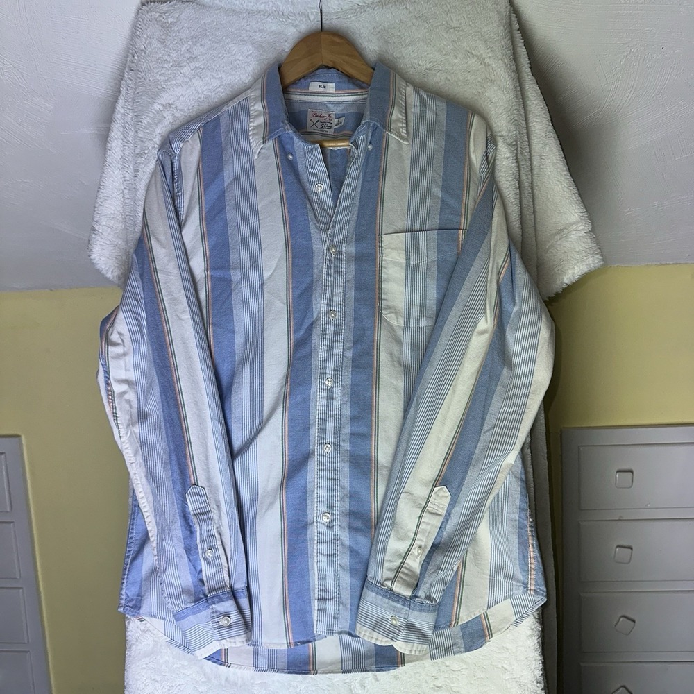 J. Crew Broken In Oxford Shirt‎ L Pastel Striped Blue Button Up Preppy Academia